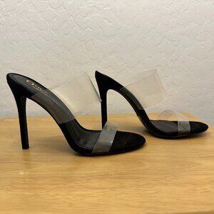 Olivia J Stilettos Clear w/ Black Suede Base Size 7